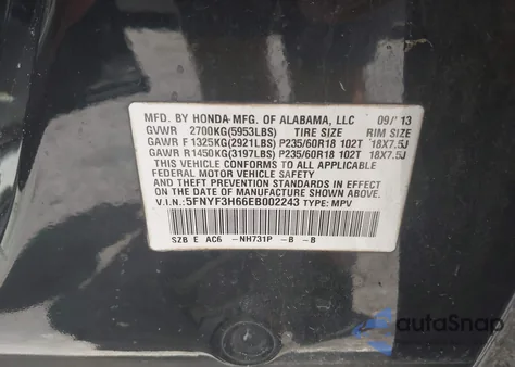 2014 Honda Pilot Ex-L z USA, uszkodzony, nr VIN 5FNYF3H66EB002243